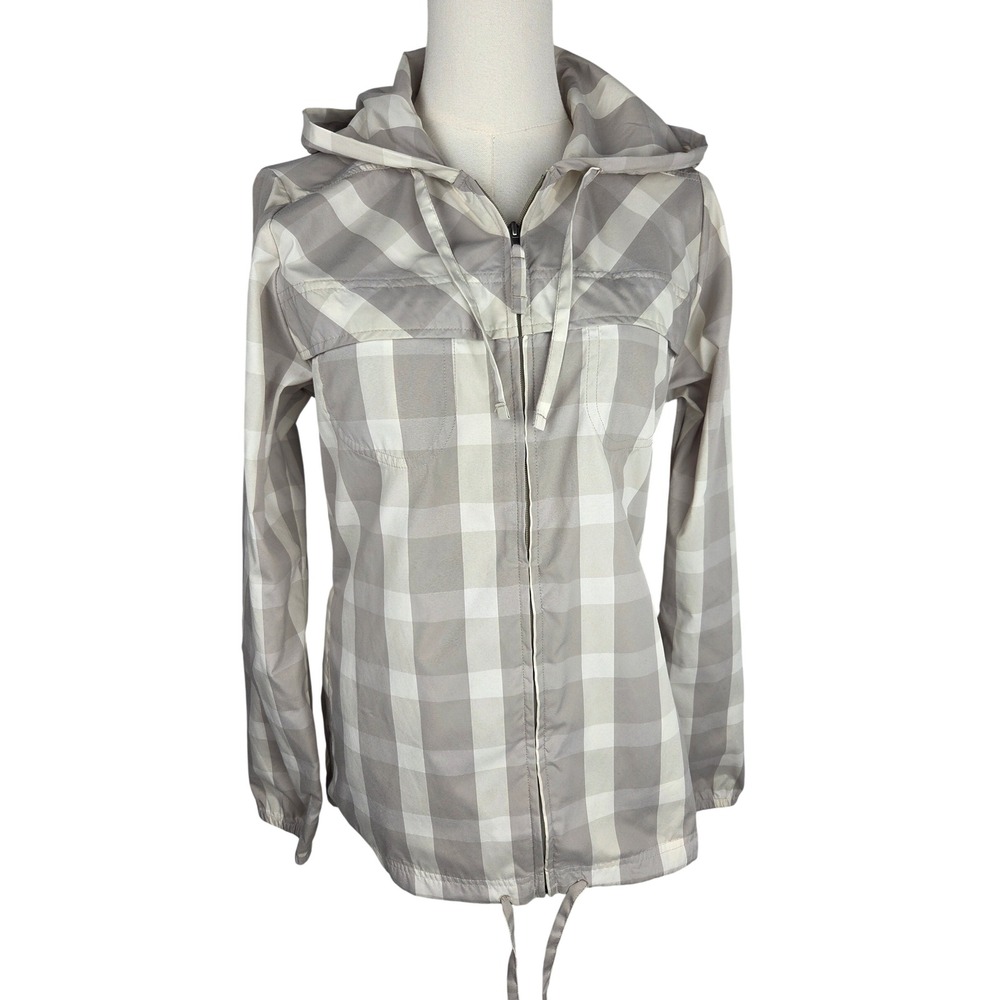 Patagonia Sun Jacket Size‎ S Gray White Gingham Plaid Hooded Full Zip 27110SP12